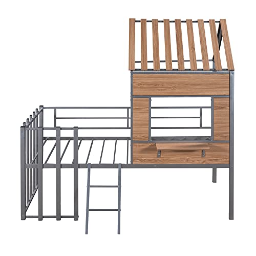 Harper & Bright Designs Kids House Beds Low Loft Bed Frame with Roof, Window, Guardrail and Ladder, Metal Twin Size Loft Bed for Kids Teens Girls Boys (Twin, White) - Image 25