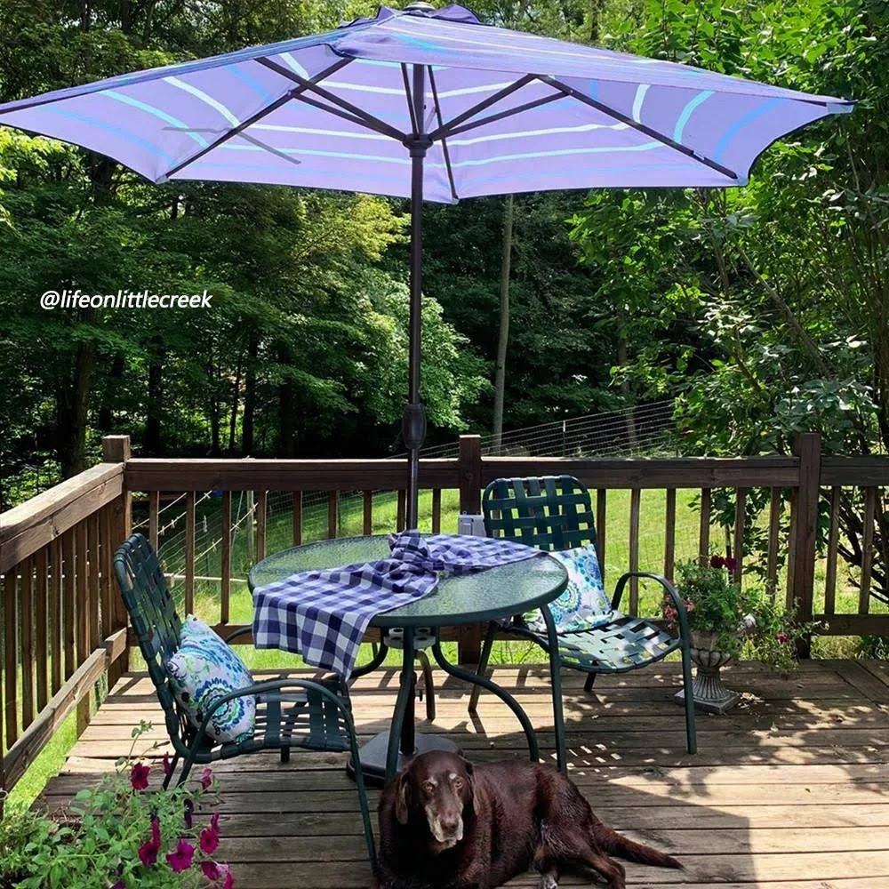 Abba Patio 9-Feet Patio Umbrella Outdoor Market Table Umbrella with Push Button Tilt and Crank, Turquoise Striped - Image 4