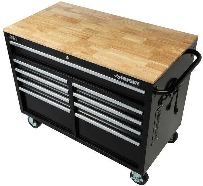 Husky 46 in. W x 24.5 in. D 9-Drawer Mobile Workbench with Solid Wood Top in - Image 8