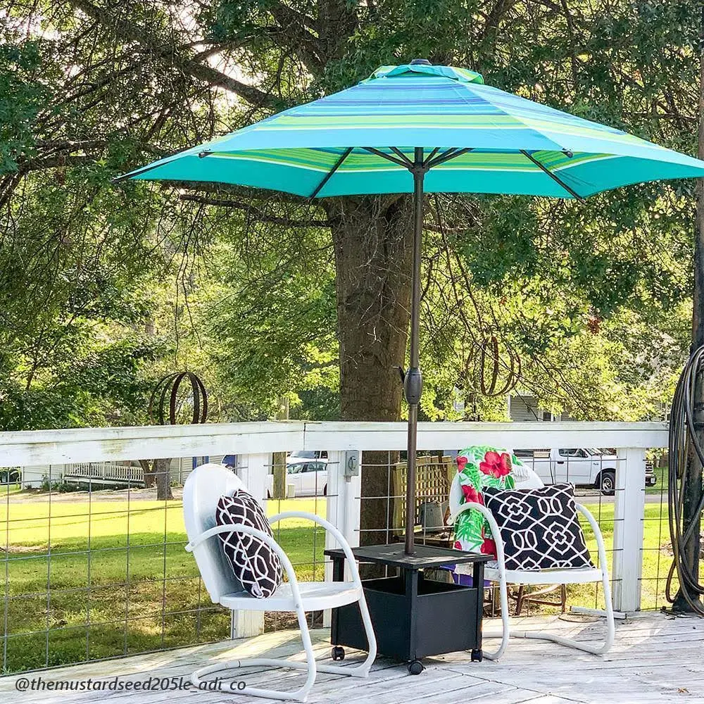Abba Patio 9-Feet Patio Umbrella Outdoor Market Table Umbrella with Push Button Tilt and Crank, Turquoise Striped - Image 2