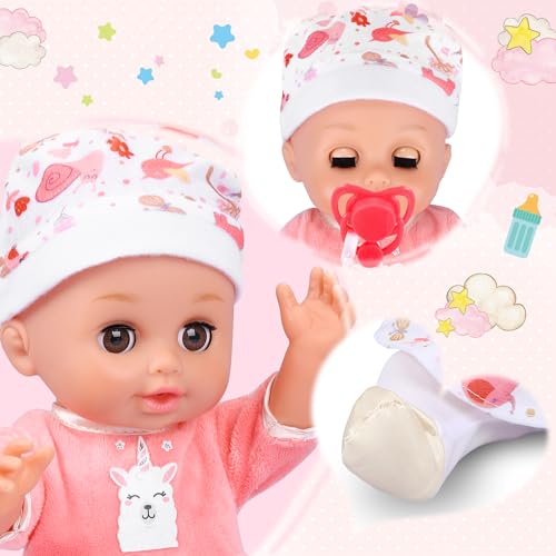 Baby Doll Toys Set, 14 Doll Toys, 25Pcs Dolls Care Toy Playset, Toddlers Toy Doll Set Incl Cradle Crib, High Chair, Milk Bottle, Pacifier, Diaper, Baby Gift for Age 3 4 5 6+ Years Old Girls Boys - Image 10