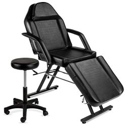 Best Choice Products 71in 3-Section Multipurpose Massage Bed, Spa & Salon Facial, Tattoo Chair w/Hydraulic Stool, Removable Headrest, Facial Cradle, Towel Hanger – Black