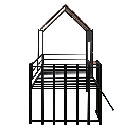 Harper & Bright Designs Kids House Beds Low Loft Bed Frame with Roof, Window, Guardrail and Ladder, Metal Twin Size Loft Bed for Kids Teens Girls Boys (Twin, White) - Image 11