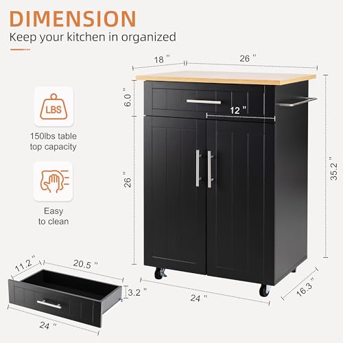 Shintenchi Kitchen Island Cart with Storage,Rolling Side Table on Wheels with Large Worktop, Cabinet,Towel Rack and Drawers for Kitchen,Dinning Room, White - Image 14