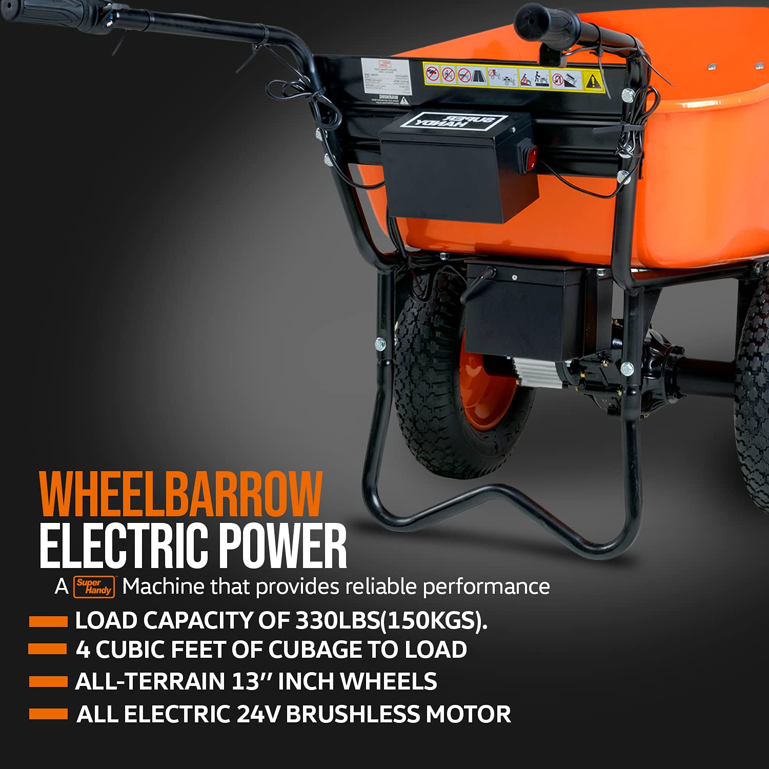 SuperHandy Wheelbarrow Utility Cart Electric 24V DC 330lbs Max Load Barrel Dump Material Debris Hauler (Amazon Exclusive) - Image 3