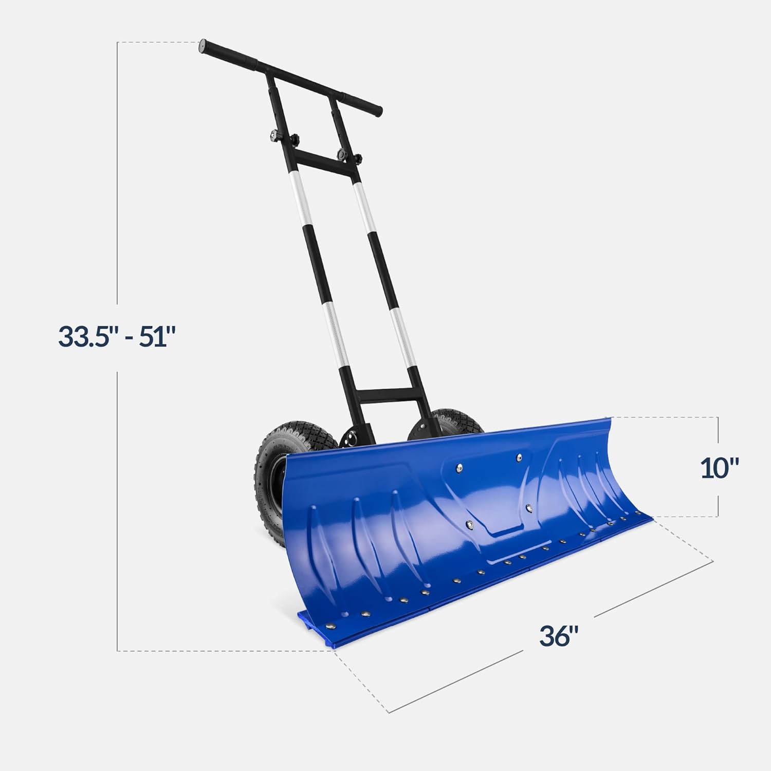 Best Choice Products 36in Galvanized Blade Heavy-Duty 2-Wheel Snow Pusher Hand Plow for Snow Removal w/Wheels, Adjustable Handle, Blade Angle – Black - Image 3