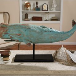 Design Toscano SD1120725 Folk Art Faux Wood Whale Statue on Display Stand, 30 Inch, Blue