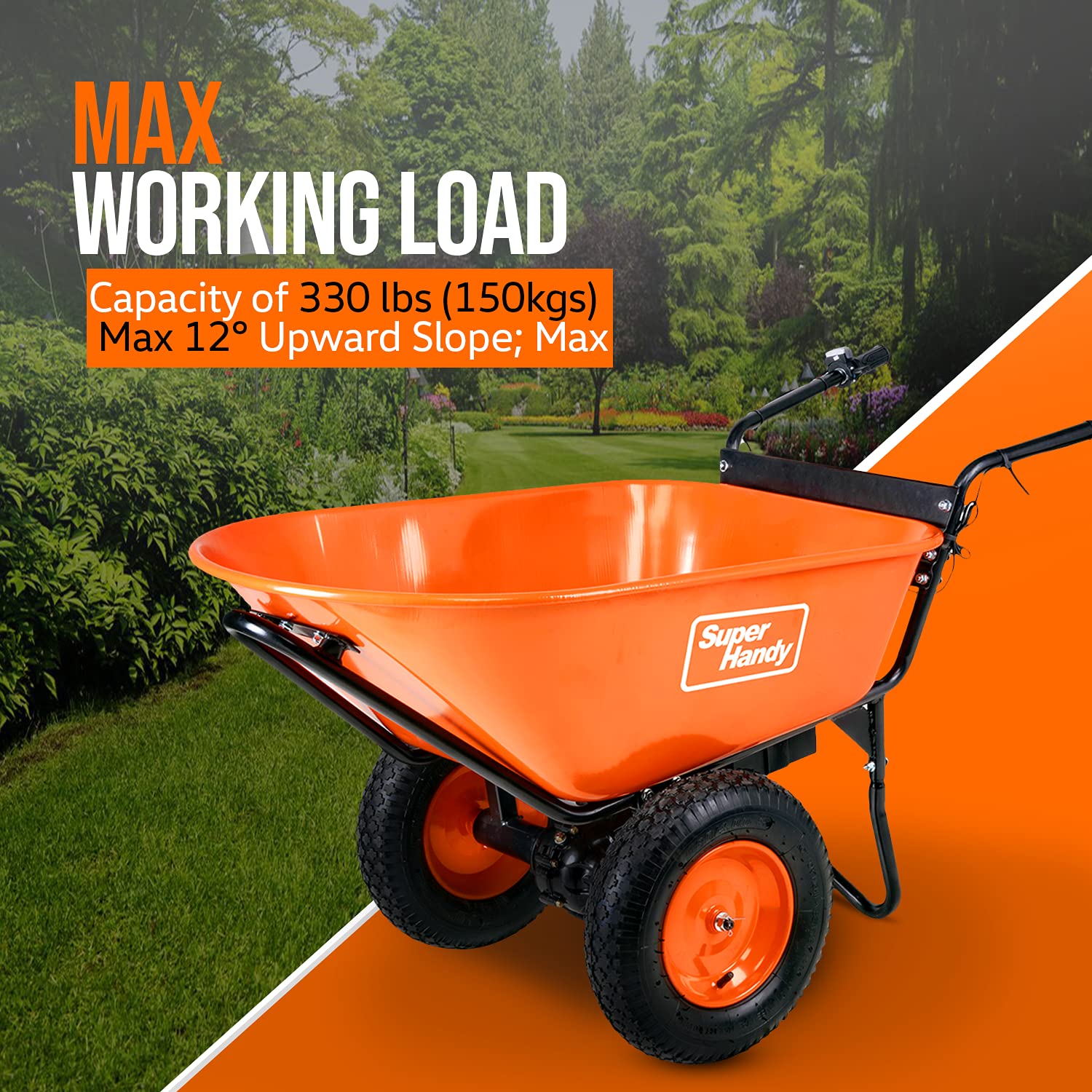 SuperHandy Wheelbarrow Utility Cart Electric 24V DC 330lbs Max Load Barrel Dump Material Debris Hauler (Amazon Exclusive) - Image 4