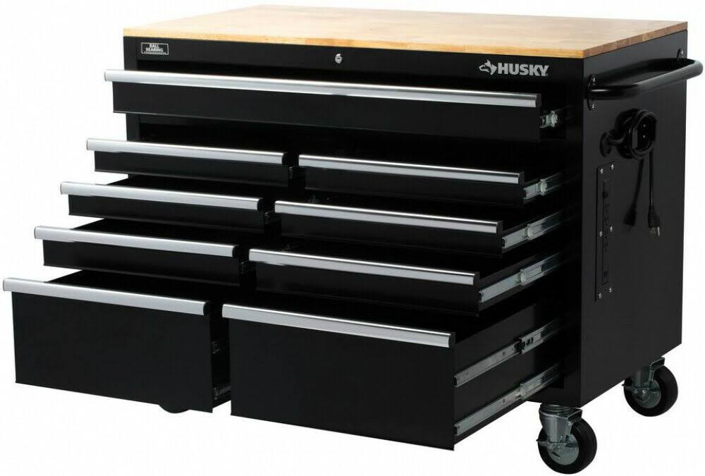 Husky 46 in. W x 24.5 in. D 9-Drawer Mobile Workbench with Solid Wood Top in - Image 7