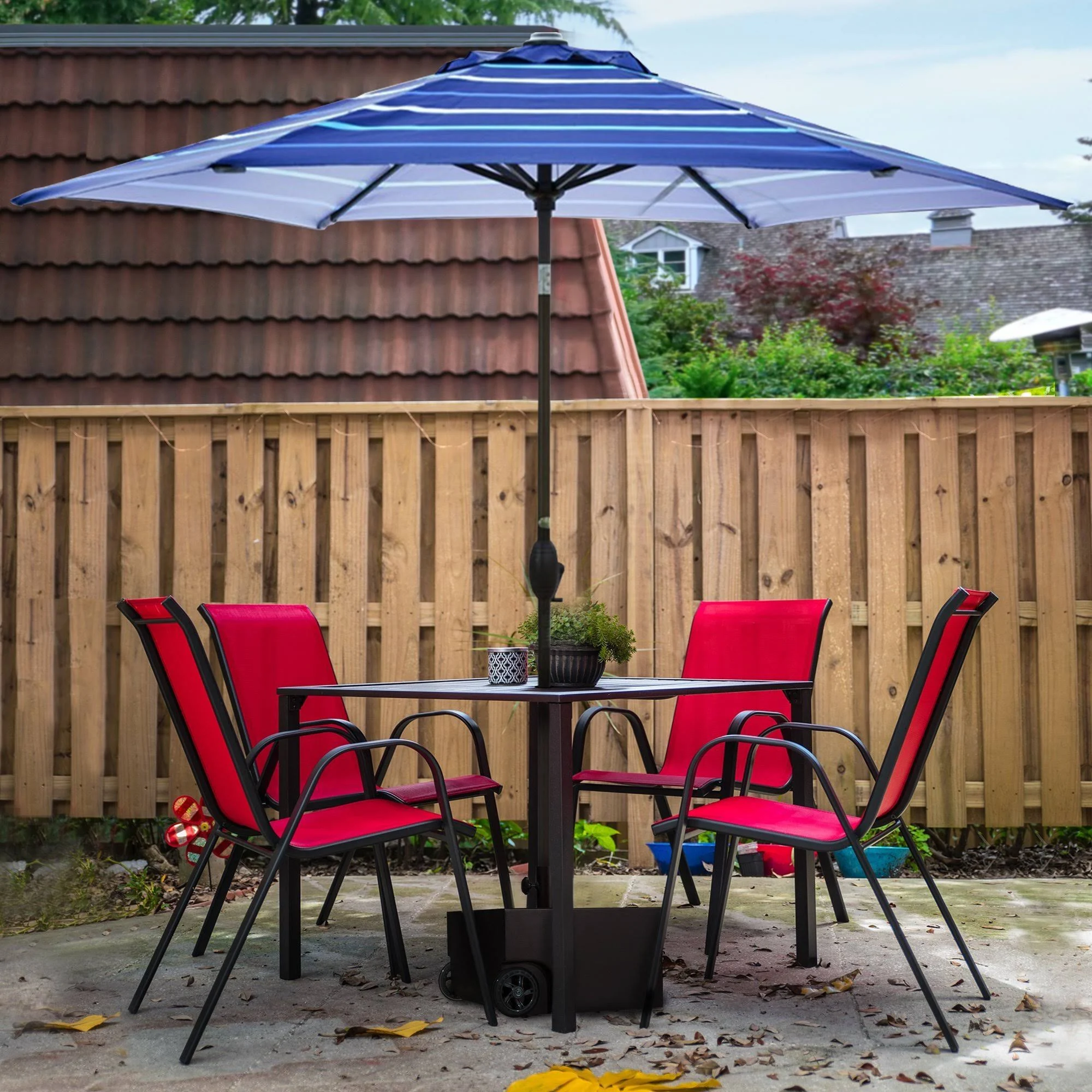 Abba Patio 9-Feet Patio Umbrella Outdoor Market Table Umbrella with Push Button Tilt and Crank, Turquoise Striped - Image 5