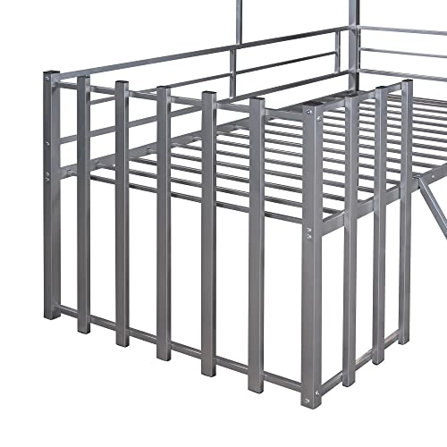 Harper & Bright Designs Kids House Beds Low Loft Bed Frame with Roof, Window, Guardrail and Ladder, Metal Twin Size Loft Bed for Kids Teens Girls Boys (Twin, White) - Image 27