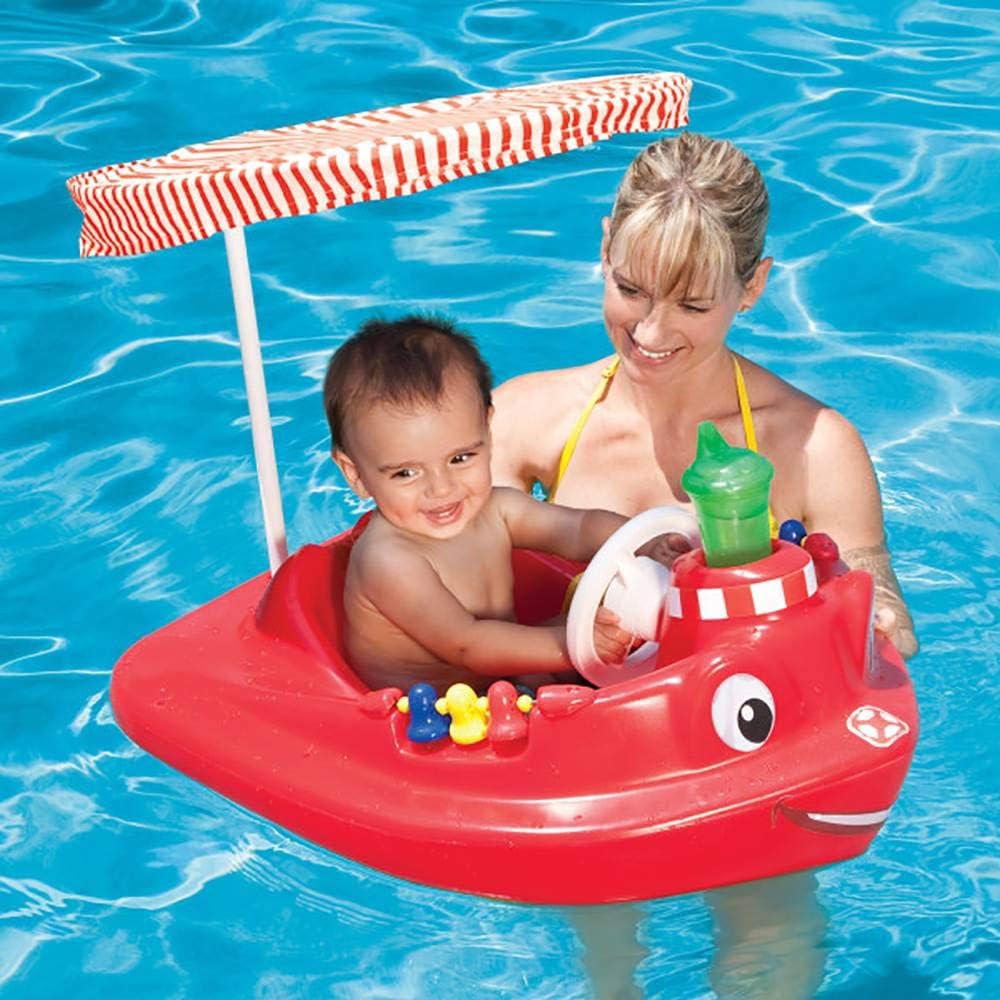 SwimWays Plastic Molded Baby Swimming Pool Tug Boat Float with Toys and Canopy - Image 2