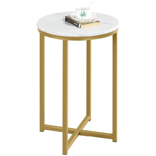 Yaheetech Faux Marble Side Table, 16in End Table Modern Accent Sofa Table w/X-Based, Round Tabletop, Sturdy Metal Legs for Living Room, Black - Image 11