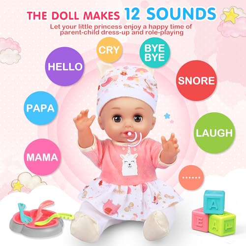 Baby Doll Toys Set, 14 Doll Toys, 25Pcs Dolls Care Toy Playset, Toddlers Toy Doll Set Incl Cradle Crib, High Chair, Milk Bottle, Pacifier, Diaper, Baby Gift for Age 3 4 5 6+ Years Old Girls Boys - Image 6