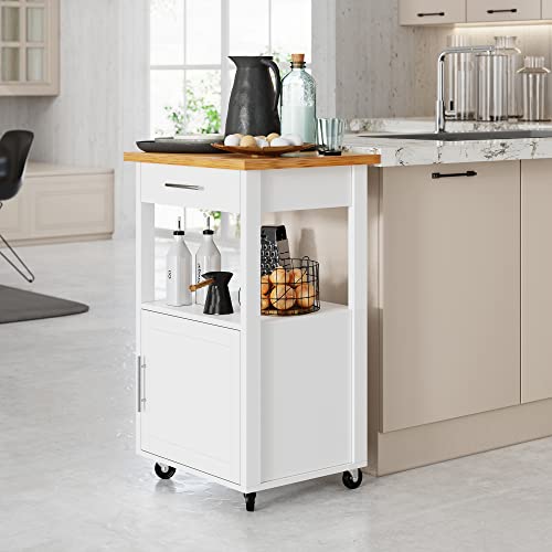 Shintenchi Kitchen Island Cart with Storage,Rolling Side Table on Wheels with Large Worktop, Cabinet,Towel Rack and Drawers for Kitchen,Dinning Room, White - Image 31