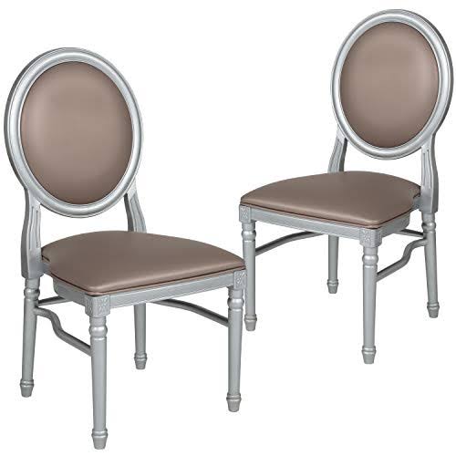 Flash Furniture 2 Pk. Hercules Series 900 lb. Capacity King Louis Chair with Taupe Vinyl Back and Seat and Silver Frame - Image 2