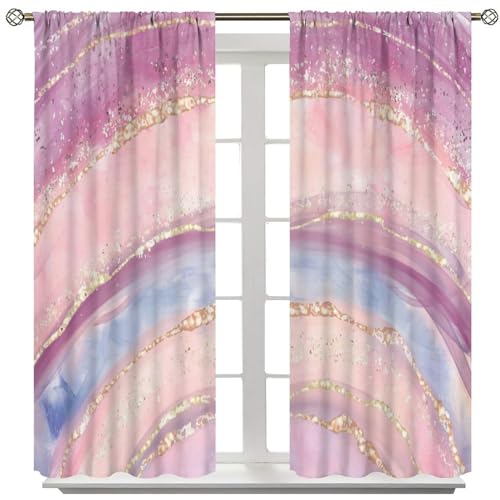 Abstract Marble Curtains,Modern Art Golden Blue Marble Blue Sea Vintage Window Treatment Curtains for Living Room,Marble Kitchen Curtains 27.5x63in,2 Panel Set - Image 8