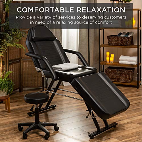 Best Choice Products 71in 3-Section Multipurpose Massage Bed, Spa & Salon Facial, Tattoo Chair w/Hydraulic Stool, Removable Headrest, Facial Cradle, Towel Hanger – Black - Image 2
