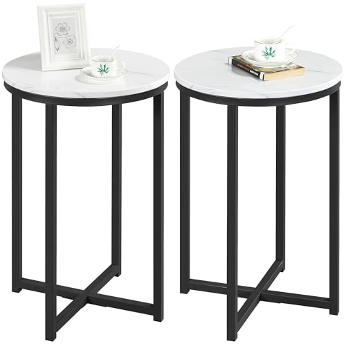 Yaheetech Faux Marble Side Table, 16in End Table Modern Accent Sofa Table w/X-Based, Round Tabletop, Sturdy Metal Legs for Living Room, Black - Image 28