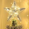 Juegoal Star Tree Topper with 20 LED Lights, Metal Golden Lighted Treetop Ornaments, Battery Powered Light Up Christmas Tree Decorations, 6.5 x 6.5 Inches