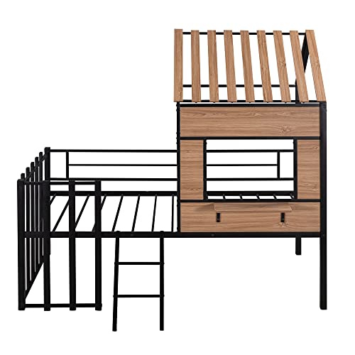 Harper & Bright Designs Kids House Beds Low Loft Bed Frame with Roof, Window, Guardrail and Ladder, Metal Twin Size Loft Bed for Kids Teens Girls Boys (Twin, White) - Image 9